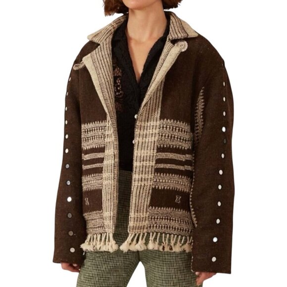 Alix of Bohemia Embroidered Handwoven Brown Blanket Jacket Size XS Western Boho - Picture 1 of 16